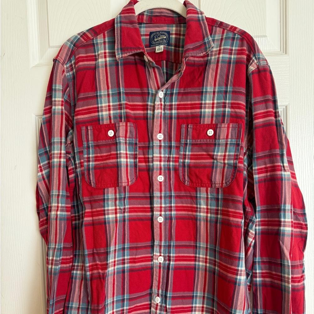Men’s J. crew red plaid cotton button up size medium